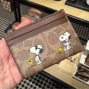 Coach X Peanuts Mini Skinny ID Case Signature Canvas W/Snoopy Print CBT14 NWT
